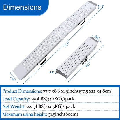 HQSLC 77.7 inches Long and 8.6 inches Wide Heavy Duty Folding Loading Ramp, 1500lb Capacity, Motorcycle; Lawn Mower; Snow Plough; Bikes; ATV; UTV; Golf Carts,Circular Hole, Pack of 2