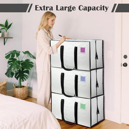 RMOHRO 6 Pack Moving Bags Heavy Duty 210GSM with Full-Open Side Zipper, 93L 65lbs Waterproof Foldable Storage Totes for College Dorm Move-In, Moving Boxes Alternative & Home Organization,White