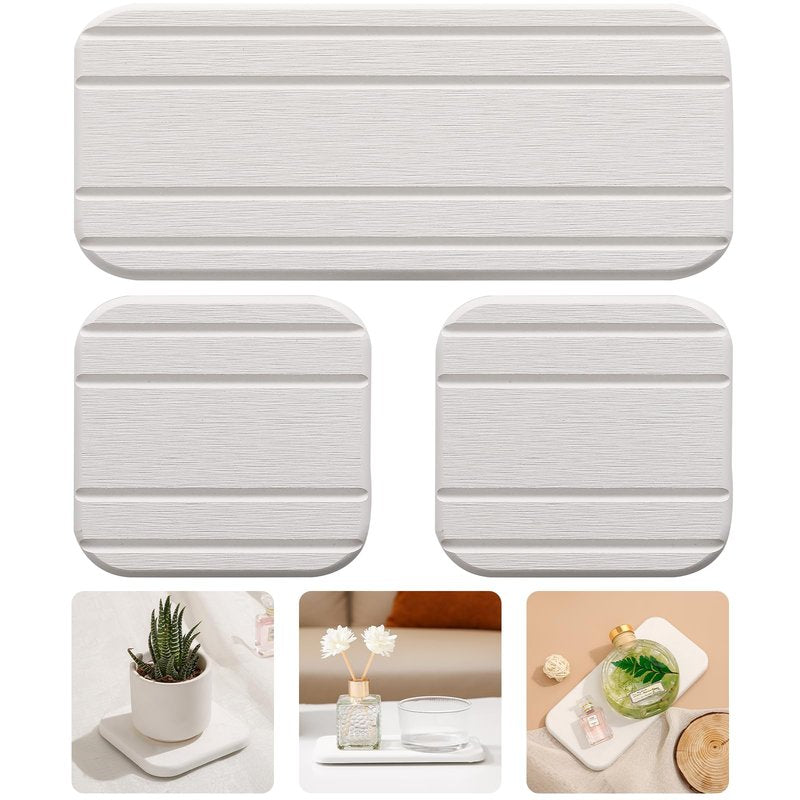 3PCS Water Absorbing Diatomaceous Earth Tray for Sink, Fast Drying Soap & Toothbrush Holders for Bathroom Counter, 1 Stone Tray, 2 Stone Coasters