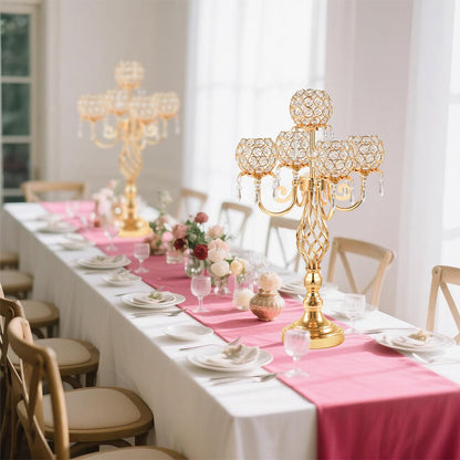Kehail 5-Arm Crystal Candelabra Centerpiece 23.2" Tall - Elegant Candle Holder Stand with Crystal Bowl, Chic Table Decor for Weddings, Parties, Anniversary & Home Decoration (4, Gold)