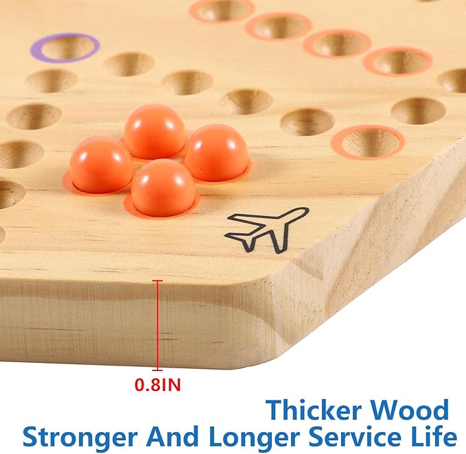Original Marble Game Wahoo Board Game Double Sided Painted Wooden Fast Track Board Game for Friends and Party 6 and 4 Players 6 Colors 24 Marbles 6 Dice