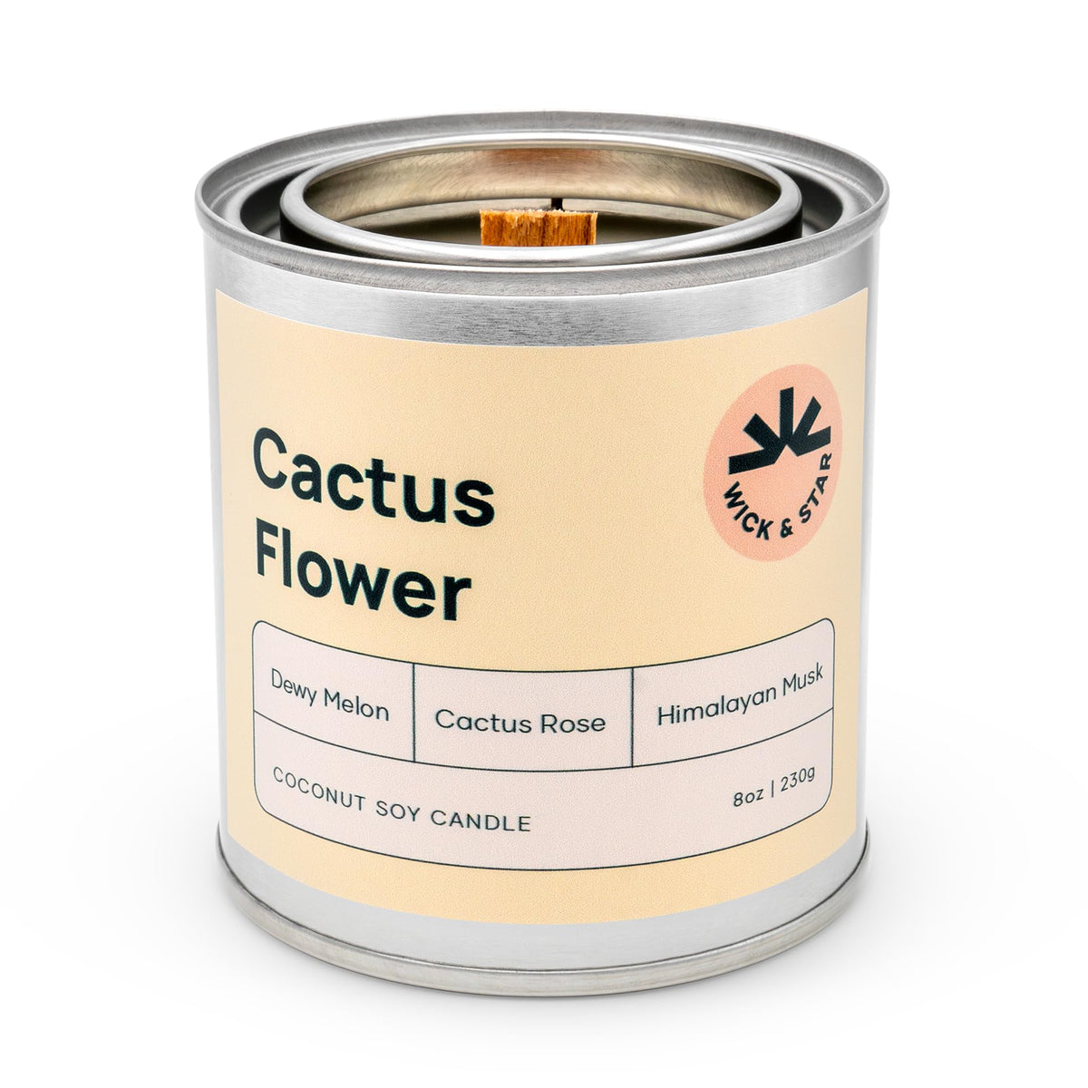 Wick & Star Vegan, Wood Wick, Natural Coconut Soy Wax Aromatherapy Candle, Clean Burning (Cactus Flower)