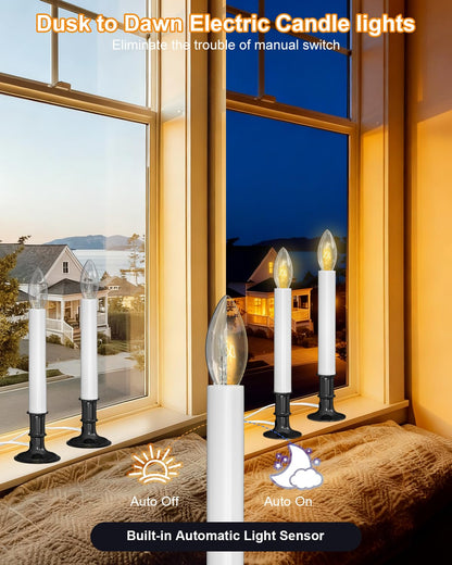 4 Pack Christmas Electric Window Candles, Christmas Candles with Dusk-to-Dawn Auto Sensor, Plug in Candle with 7W C26 Light Bulbs, Turns On in Dark - Off in Light