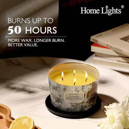 HomeLights Scented Candles for Women & Men, 18oz Candle Jars Aromatherapy 4-Wick Candle, Ideal for Industrial Chic Home Decor and Gifts, Cashmere Warm Vanilla
