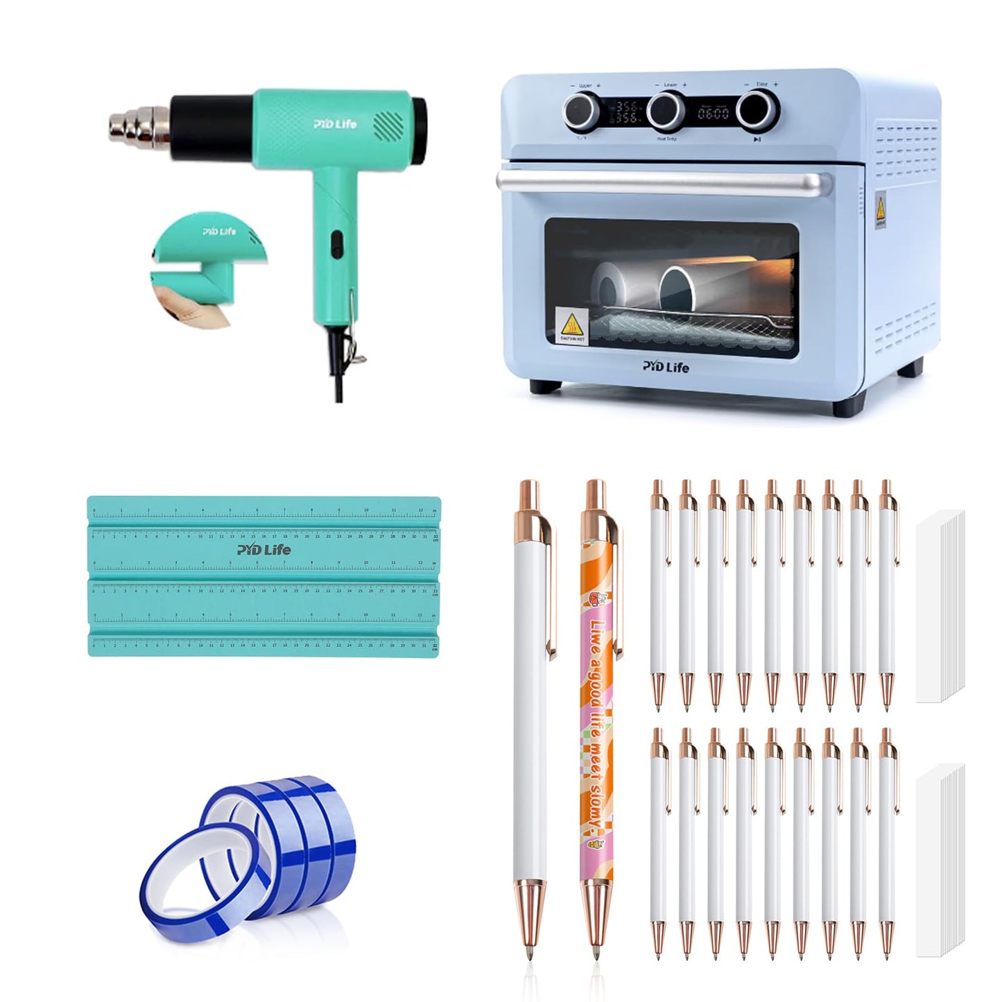 PYD Life 25 L Sublimation Oven Sublimation Starter Benginers Kit Bundle Sublimation Pens with Rose Gold Clip,Sublimation Tape,Heat Blower and Sublimation Pens Wrapping Tools