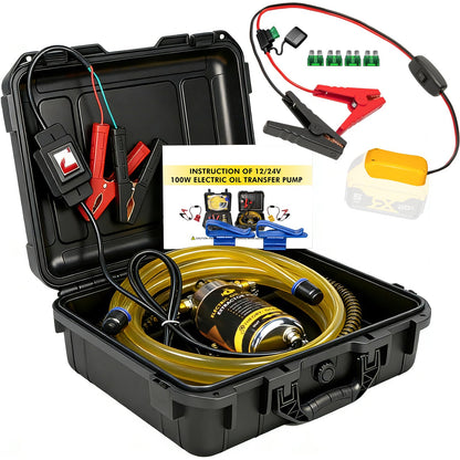 steauty 12V/24V 100W Oil Change Pump Set, Fast 1-4L/min Flow Oil Transfer Pump with Yellow Battery Adapter Compatible with DEWALT 20V/18V Battery, Fluid Transfer for Trucks, Boats, Lawnmowers