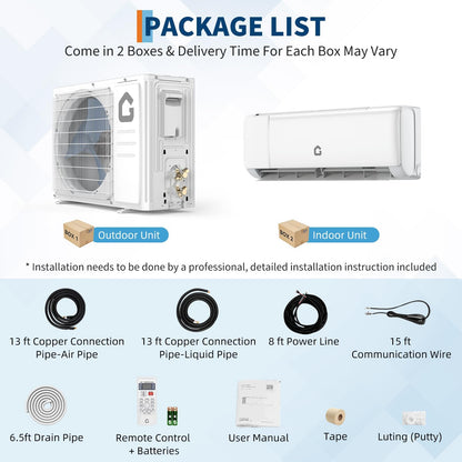 18,000 BTU Mini Split Air Conditioner & Heat Pump, 21 SEER2 Inverter, Ultra-Quiet Ductless AC with WiFi App Control, Cools/Heats Up to 1,250 Sq.ft, Complete Easy Install Kit, 208-230V