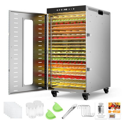 BriSunshine 20-Tray Commercial Food Dehydrator Machine, 24H Timer, 1600W Large Stainless Steel Dehydrators for Meat Jerky, Dog Treats, Fruits