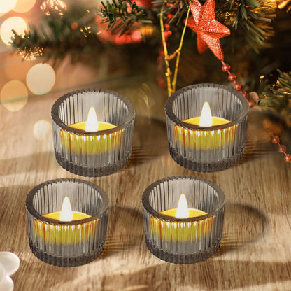 JOYIT Black Votive Candle Holders Bulk Set of 4, Tealight Candle Holder for Wedding Table Centerpiece, Glass Small Candle Holders for Birthday Party, Valentine's Day, Home Decor (2''X 1.4'')