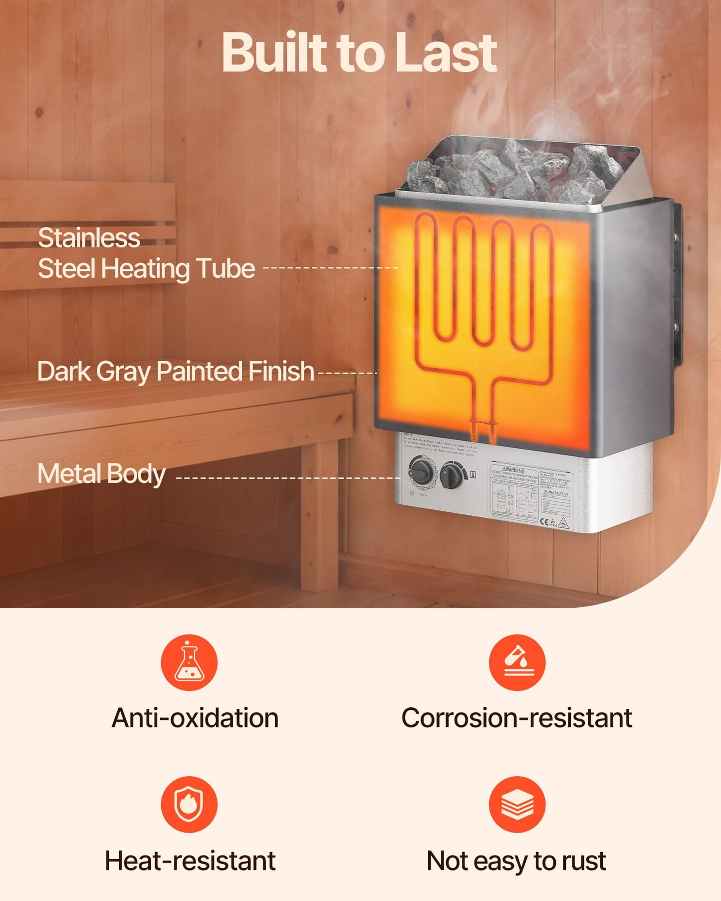 VEVOR Sauna Heater,220V Electric Sauna Stove, Steam Bath Sauna Heate 3h Timer and Adjustable Temp for Max. 176-318 Cubic Feet, Home Hotel Spa Shower Use (6KW) FCC Certification