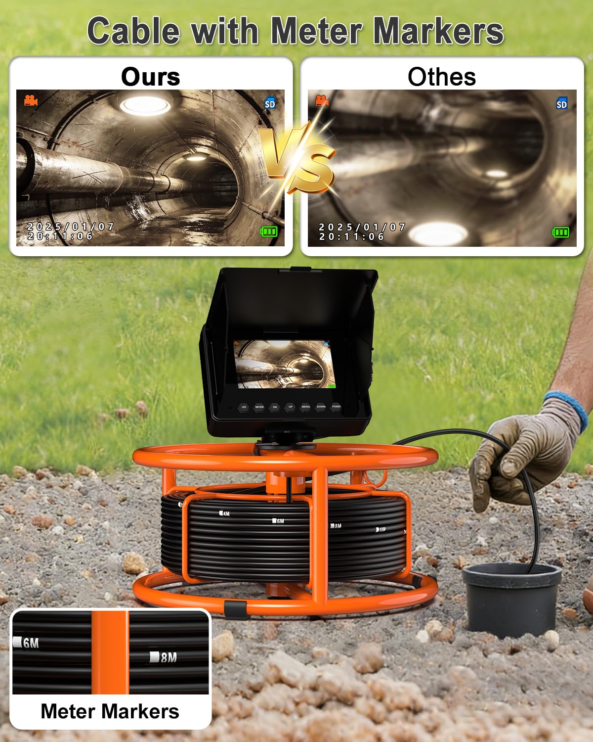 Sewer Camera, IP68 Drain Sewer Pipe Endoscope Camera 4.3" Screen with 32GB DVR,Borescopes Plumbing 8500mah Battery DVR Video Recording for Plumber (Camera 18MM)