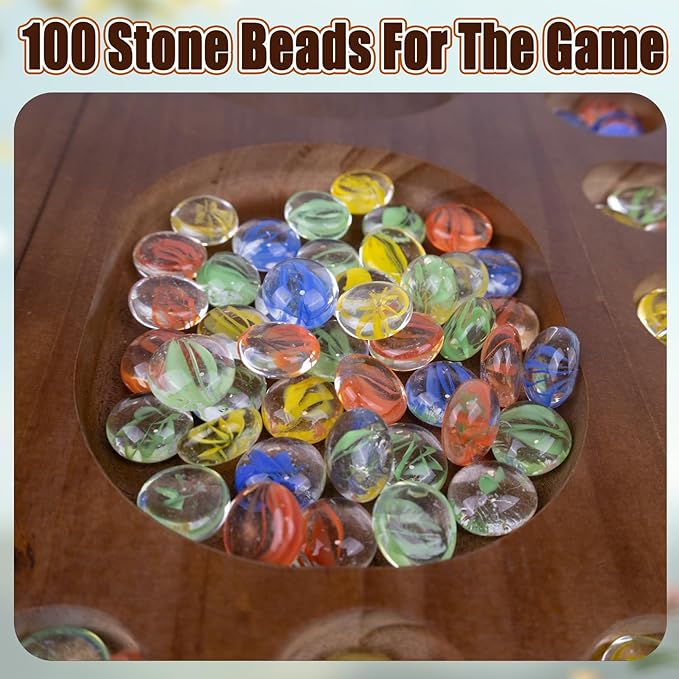 4 Player Wooden Mancala Board Game4 Player Mancala Board Game Set Great Glass BeadsClassic &amp Portable Marble Game for Family Night and Travel