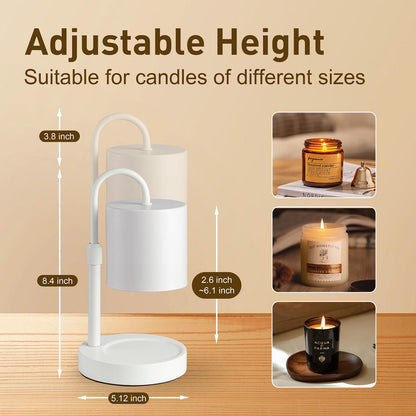 Briever Dimmable Candle Warmer Lamp with Timer, Height Adjustable Electric Candle Wax Warmer, Christmas Birthday Gifts for Women Mom, House Warming Gifts New Home Room Decor, White Solid Wood Base