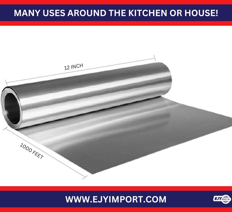EJY IMPORT Standard Premium Aluminum Foil | 12”x1000 Feet Long | Industrial Size and Strength | Commercial Grade & Length Foil Wrap for Food Service Industry and Home Use| Strong Silver (1 Pack)