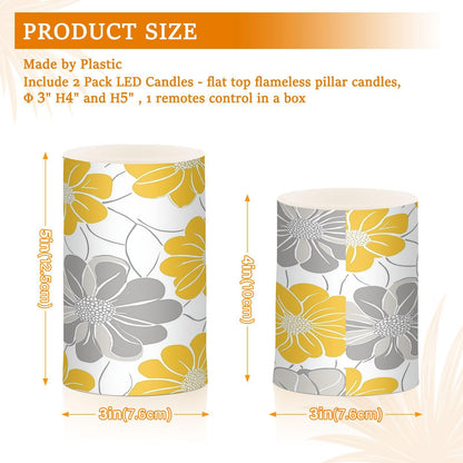 LFICRTAN Gray and Yellow Flower Flameless Candles Battery Operated Color Changing LED Candles with Remote Control Timer Outdoor Indoor 2 Pack