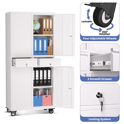Garvee Metal Storage Cabinet, 73 Inch Garage Storage with Locking Doors and Adjustable Shelves, Heavy Duty Tool Cabinet with 2 Drawers