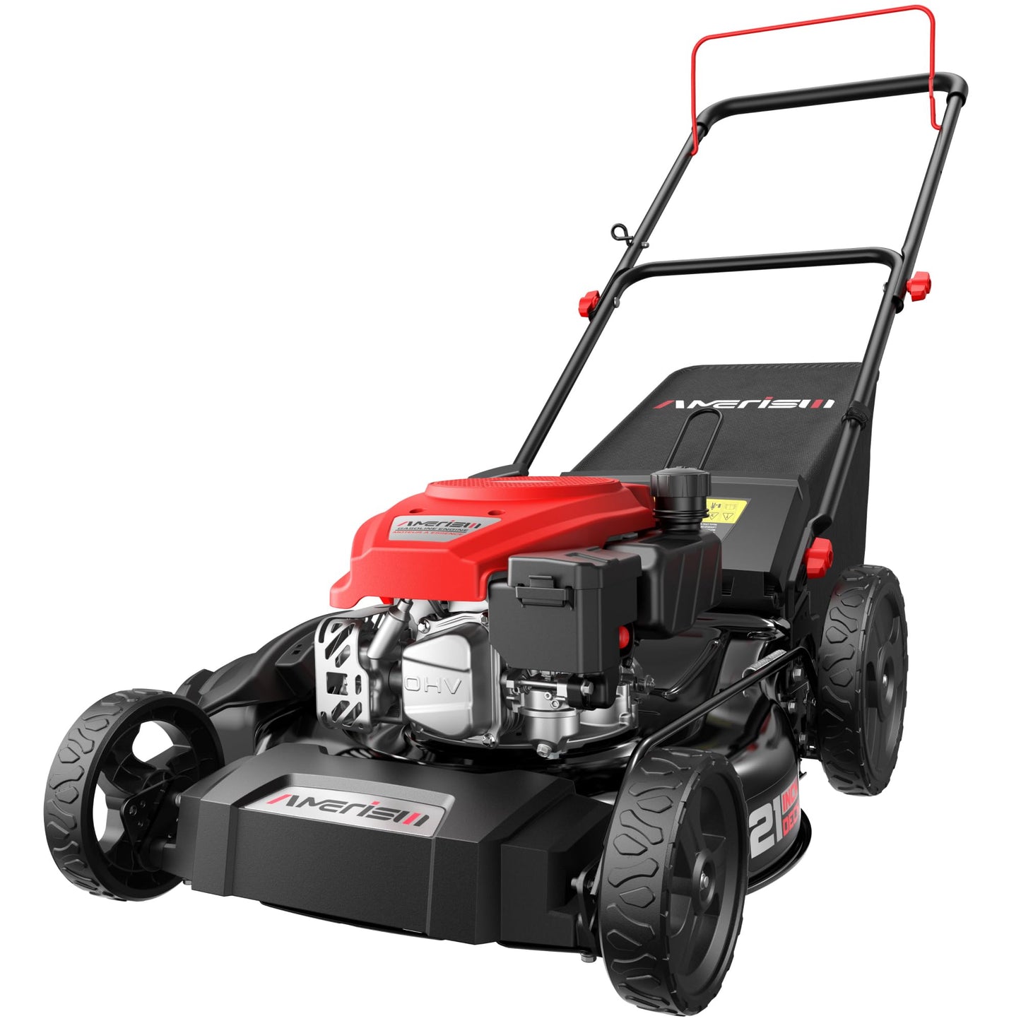 AMERISUN 21-Inch 3IN1 Push Gas Lawn Mower with Mulching, Bagging & Side Discharge, 144cc 4-Stroke OHV Engine, Adjustable 6-Height Cutting, 1.4 Bushel Grass Catcher, Residential Yard & Garden Use