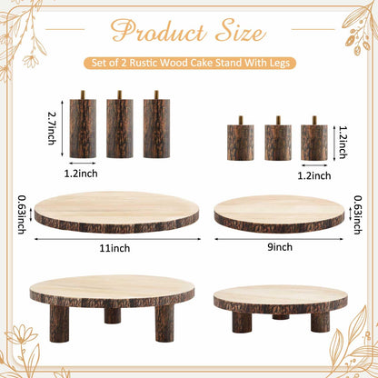 Roowest 2 Sets Wood Cake Stand, 9'' and 10'' Rustic Wooden Slice Boards Round Cake Holder for Party Wedding Birthday Event Farmhouse Dining Room Table Decor Centerpieces Home Decorations