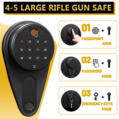 Kaer Gun Safe,Rifle Safe,4-5 Biometric Long Gun Safes for Rifles and Pistols,Gun Cabinet for Rifles and Shotguns with Fingerprint/Digital Keypad/Removable Shelf for Home,Garage,Office