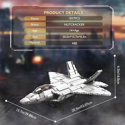 NUTCRACKER Fighter Jet Building Block Set - F-22 Raptor Military Airplane Jet Collection or Home Display Model Military Army Fighter Jet Building Toy Gift for Adult Teens Boys 14+ (1837Picece)