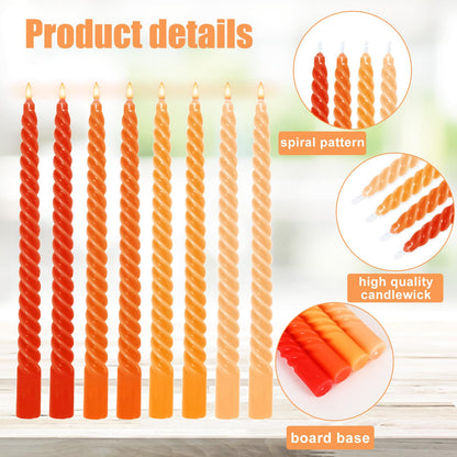 Whaline 12Pcs Fall Gradient Orange Spiral Taper Candles 10 Inch Dripless Twisted Wax Candles Long Unscented Candle Sticks Autumn Halloween Party Home Dining Table Decor