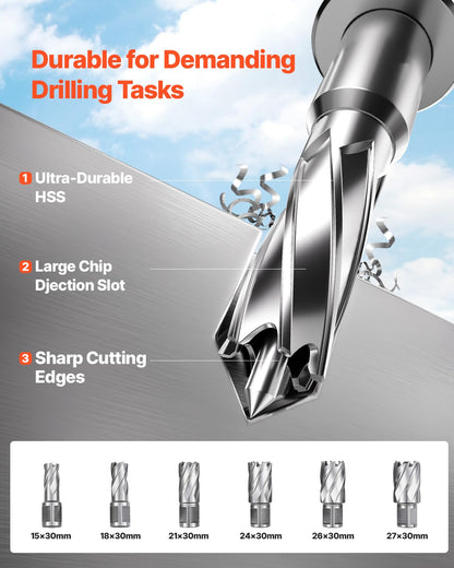 VEVOR 1450W Mag Drill Press, 2" Core Drilling Machine, 2922 lbf Variable Speed Portable Magnetic Drill, Heavy Duty Metal Hole Cutter with 6 Annular Cutters for I-Beam Steel Fabrication & Jobsite