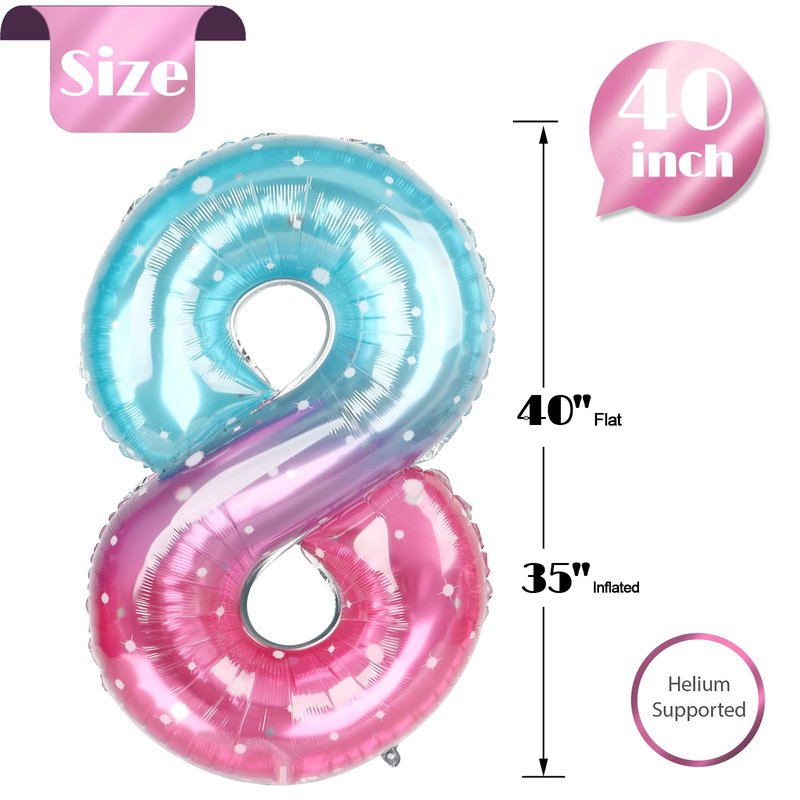 Starry Sky Number 8 Balloon 40 Inch, 8th Birthday Party Decorations for Children, Giant 8 Foil Balloon for Party Supplies