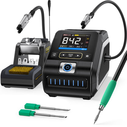 FNIRSI DWS-200 200W 210 Precision Digital Soldering Station Kit with 3 F210 Soldering Iron Tips and 2 Helping Hands, Temp Value & Curve Mode, 3 Temperature Storage, Full-Color Display