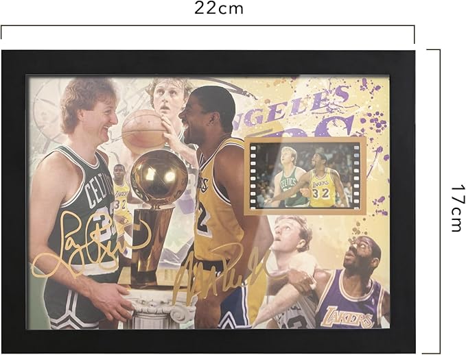 veratwo Signed Larry Bird &amp Earvin Johnson Basketball Poster Framed Photo Gift 8x6 Incheswith 1x 35mm Film DisplayCool Basketball Memorabilia Gifts for Huge NBA Fans