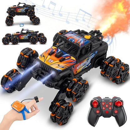 RC Stunt Car Remote Control Monster Truck - 360° Drift Car with Gesture Sensing 45°Hill Climbing Cool LED Lights &amp Music Effects - Top RC Cars Gift for Boys 8-12