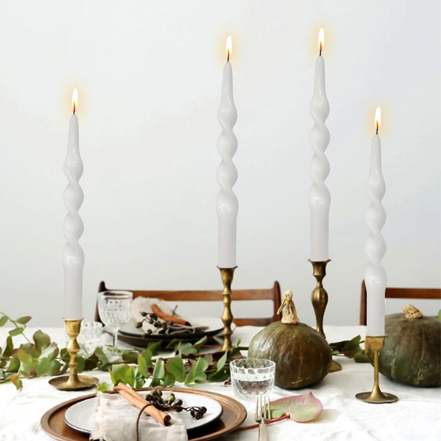 Spiral Taper Candle White Twisted Candlesticks 4 PCS Long Candle Sticks Unscented Tapered Candles for Home Décor Weddings Festive Seasons Holiday