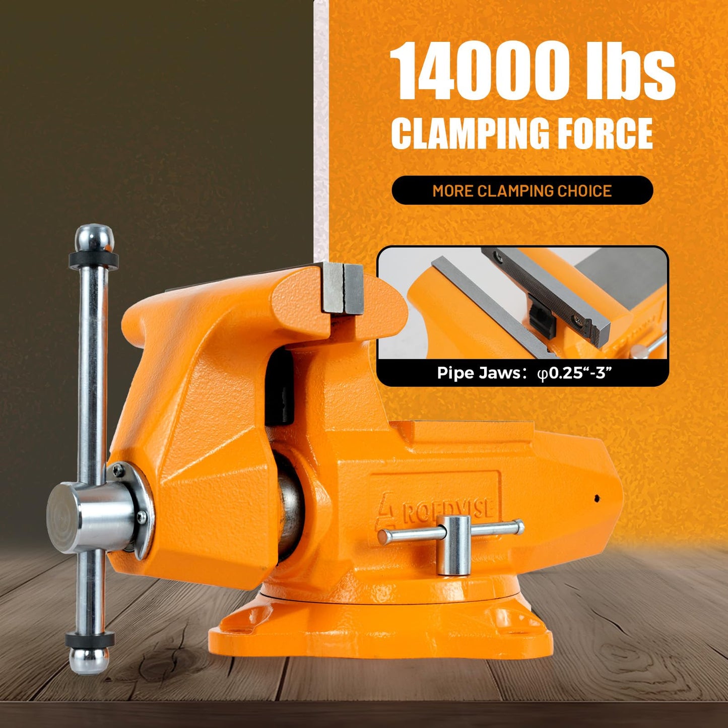 AROEDVISE 6" Bench Vise with 360° Swivel Base, 7" Jaw Opening, Heavy Duty Ductile Iron Workshop Vise with Anvil & Pipe Jaws, 72,000 PSI Clamping Tool for Garage, Metalworking & Repair (DIV6)