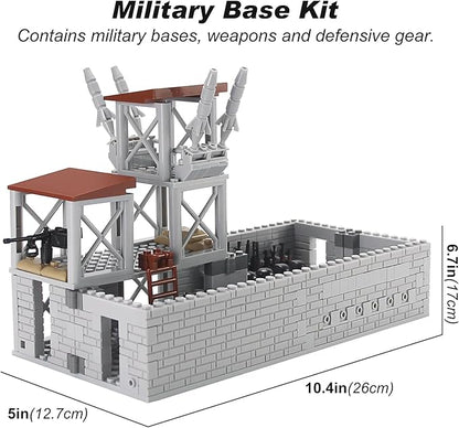 Feleph Military Base Building Bricks Set 389 Pieces Armory Defense Guard Tower Guns Army Weapons SWAT Gear Accessories for Soldier Figures Building Block Toy Compatible with Major Brands