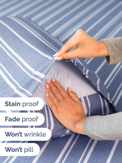 Skiennix Extra Deep King Sheet Set - 6 Piece Cooling Bedding - Soft, Wrinkle-Free Blue Stripes