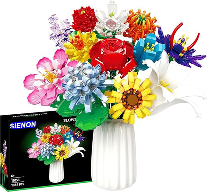 SIENON Flower Bouquet Building Blocks Set-1064PCS 12 Kinds of Flowers Botanical Collection Assorted Flowers Brick Toys Creative Project for Home Room Decoration Valentines’ Day Christmas Birthday