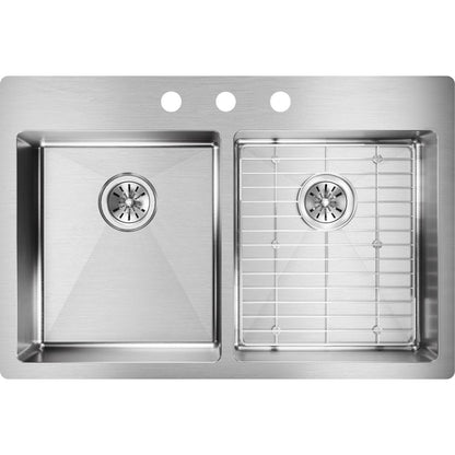 Elkay ECTSRAD33226TBG3 Crosstown 18 Gauge Stainless Steel 33" x 22" x 6" 3-Hole Equal Double Bowl Dual Mount ADA Sink Kit