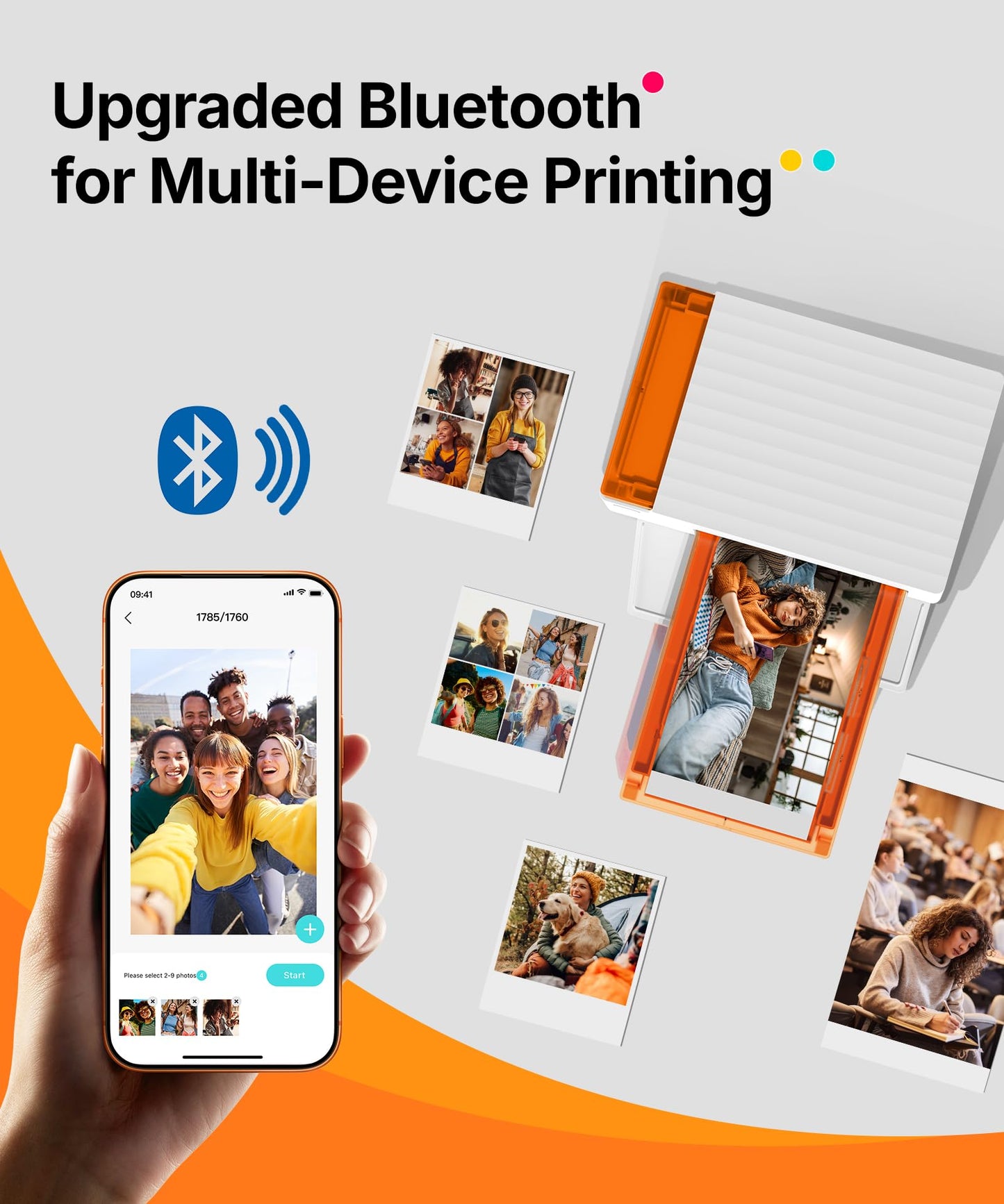 Liene Amber M110 Bluetooth Photo Printer 80 Sheets, Portable Photo Printer for iPhone, Thermal Dye Sublimation, Picture Printer 60 Sheets 4x6 Paper & 20 Sheets 3" Square Sticker Paper & 2 Cartridges