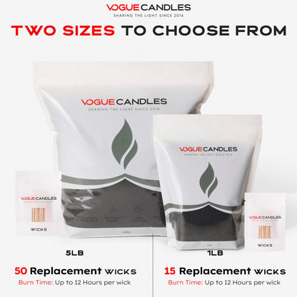 Vogue Candles Black Pearled Candle Sand Wax (1 LB) – Sand Candle Kit with 15 Cotton Wicks for DIY Home Lighting – Plant-Based & Reusable Wax Granules Refill for Custom Vessels, Décor and Dad Gifts