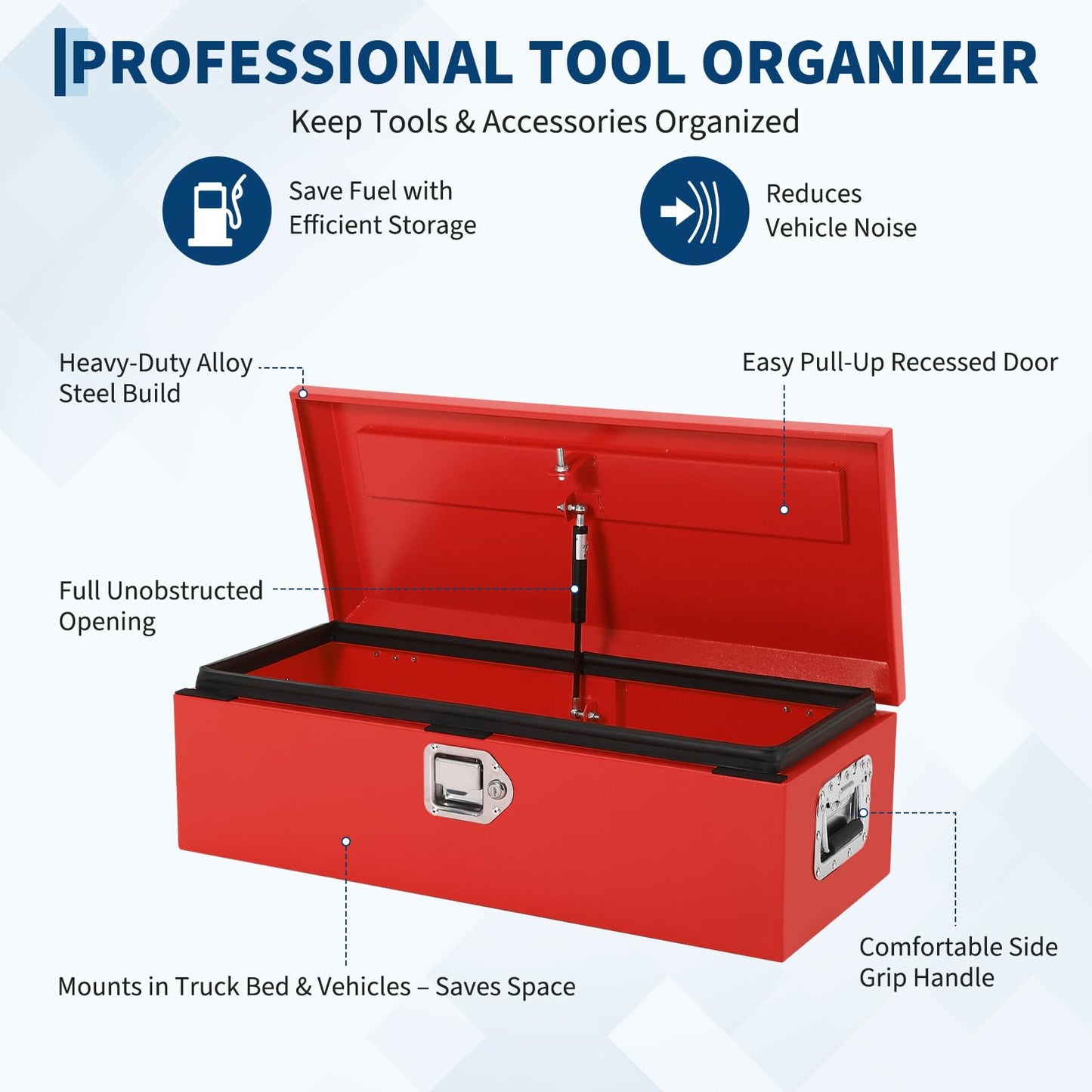 48" Heavy Duty Steel Metal Tool Box for Truck Bed, Lockable Weatherproof Crossbed Storage Box with Gas Strut Lid and Safety Hinge, Heavy Duty Steel Metal Truck Bed Tool Box for Pickup, Trailer, RV
