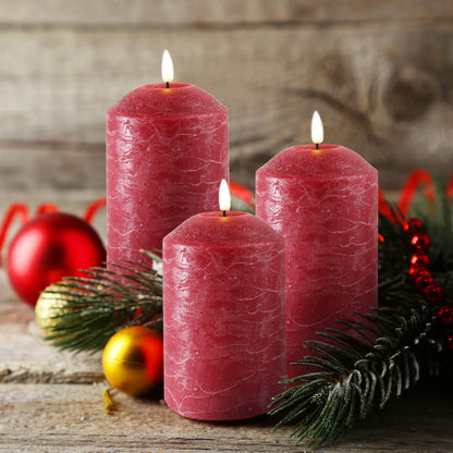 Eywamage Red Flameless Pillar Candles with Remote, Christmas LED Candles Battery Powered Flickering Real Wax Set of 3