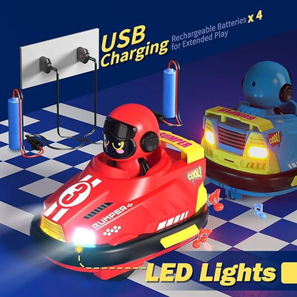 2 Pack Cute Cartoon Remote Control Bumper Car for Toddlers-Mini RC Cars with Light &amp Sound &amp 360°Rotating-Race car Toys for 3 4 5 6Year Old Boys Girls Kids-Christmas Birthday Gifts