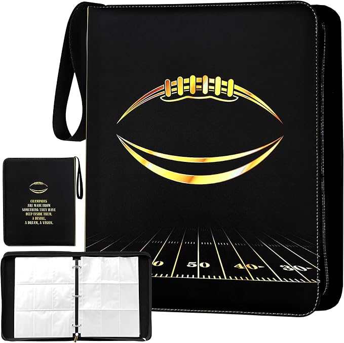 Card Binder 9-Pocket 900 Pockets (50 Sheets) Premium Zipper Binder for Football Cards Football Binders for Cards Waterproof PU Includes 50 Clear Sleeves
