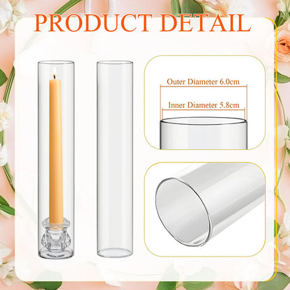 Teenyyou 96 Set Glass Hurricane Candle Holders Bulk 12.6" Open Ended Glass Candleholder Tube Shape Bottomless and 2.2" Taper Clear Candlestick Holders for Wedding Table Centerpiece (Clear)
