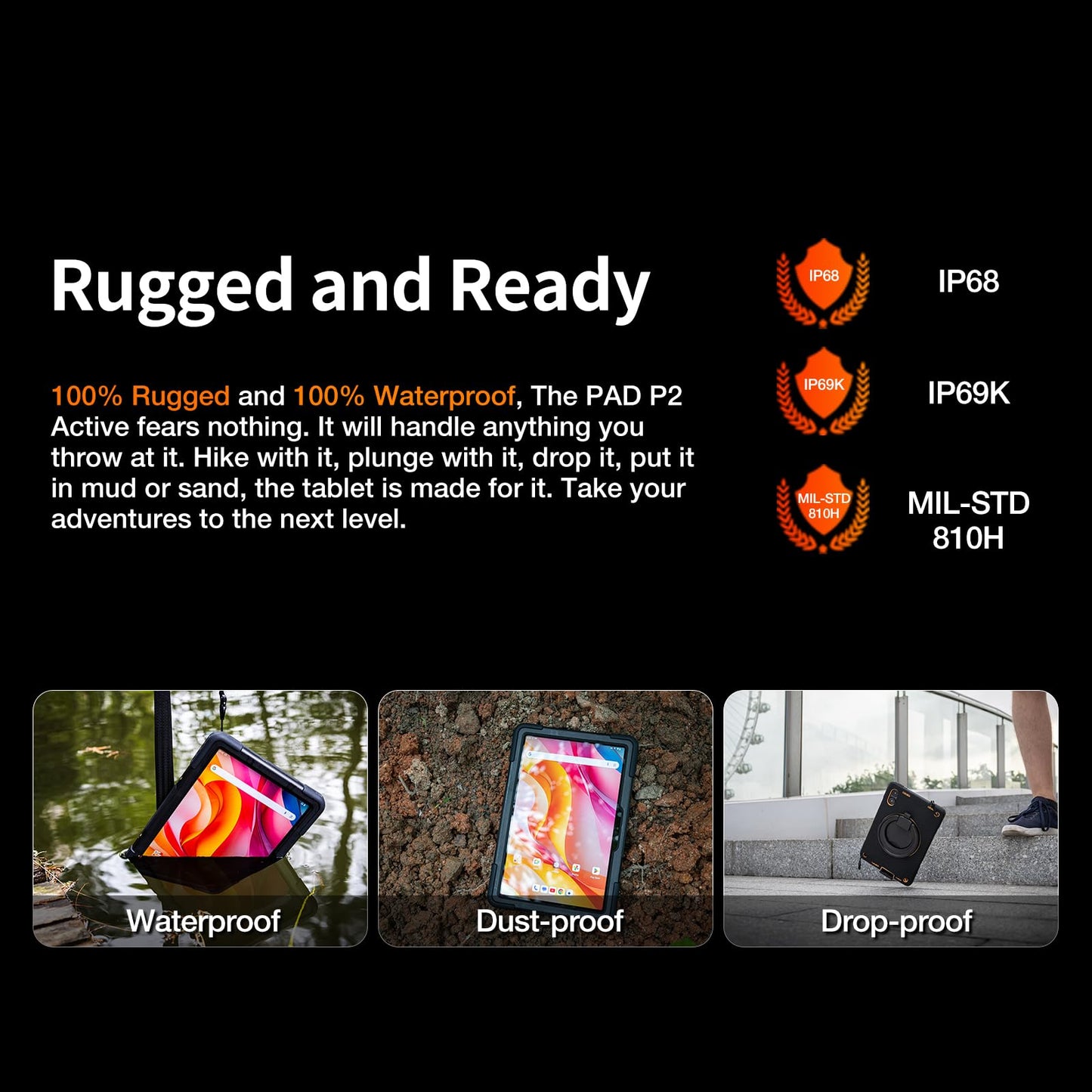AGM PAD P2 Active Rugged Android 14 Tablet with Case, Waterproof & Drop-Proof, Widevine L1 & GMS Certified, 11" 90Hz FHD 480 NITS Display, MTK G99, 8000 mAh, 16(8+8) + 256GB[TF 2TB], GPS, Compass, OTG
