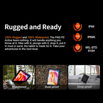 AGM PAD P2 Active Rugged Android 14 Tablet with Case, Waterproof & Drop-Proof, Widevine L1 & GMS Certified, 11" 90Hz FHD 480 NITS Display, MTK G99, 8000 mAh, 16(8+8) + 256GB[TF 2TB], GPS, Compass, OTG