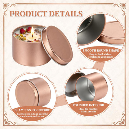 Suclain 50 Pack 4oz Rose Gold Candle Jars Bulk, Mini Empty Candle Tins with Lid for Making Candles, Candy Tins for Wedding, Candles Containers for Wedding Party DIY Crafts, Sample Storage