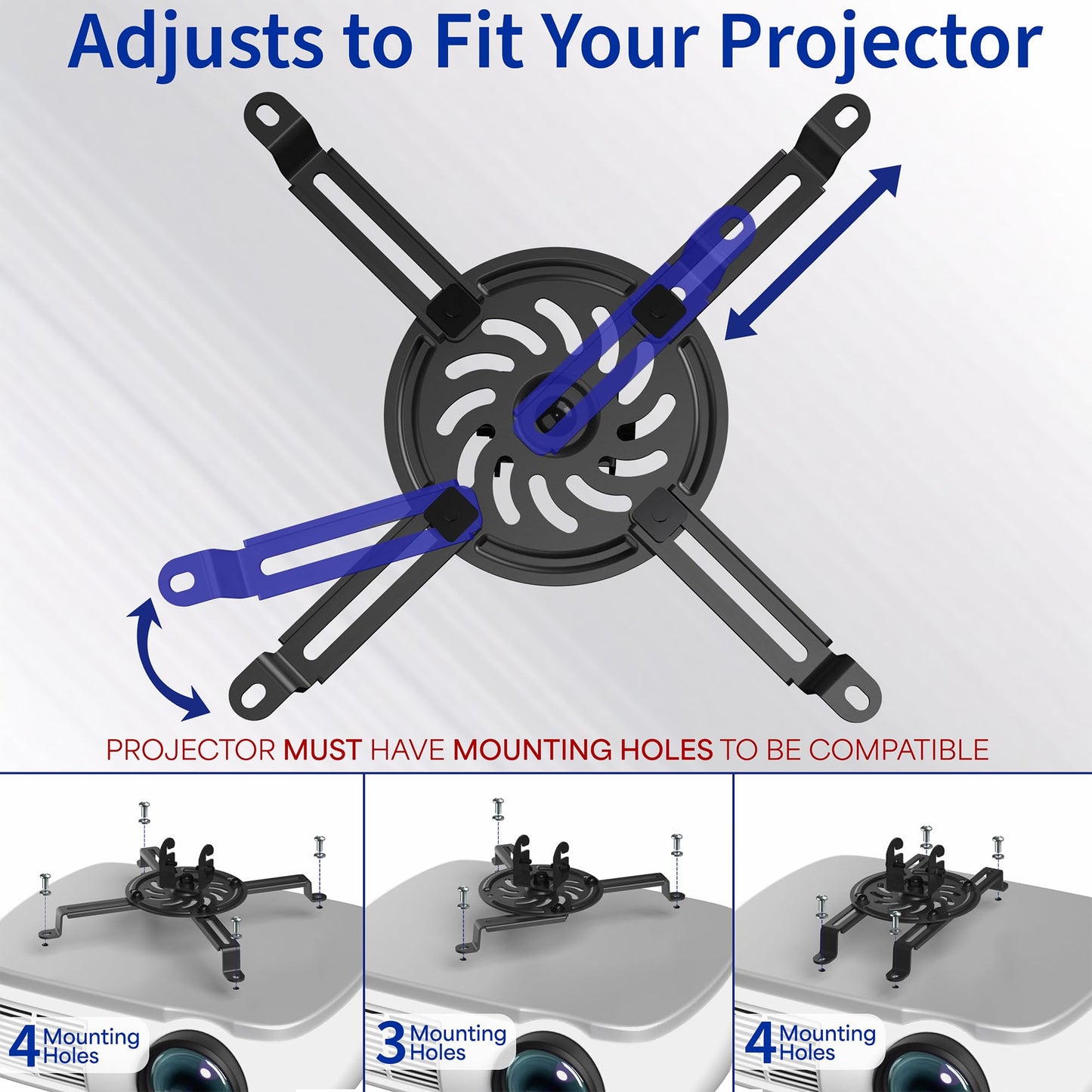 VIVO Universal Adjustable Ceiling Projector Mount for Regular and Mini Projectors, Projection Mount with Extending Arms, Black, MOUNT-VP01B