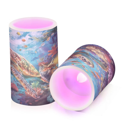 WEVIBOFU Sea Turtles Ocean Coral Reefs Fish Flickering Flameless Candles LED Battery Operated with Remote Timer Pillar Candles for Home Birthday Wedding Christmas Decor, Set of 2