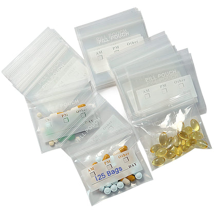 125 Packs 6 Mil Sturdy Pill Bags BPA Free Pill Pouch 3 x 2.75 Inch Write-on Label Seal Waterproof Reusable Clear Small Ziplock Plastic Bags for Travel Pill Organizer, Jewelry and Small Craft Pieces