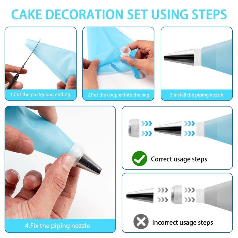 Piping Bags and Tips Set, Reusable Cake Decorating Kit with 24 Stainless Steel Icing Tips,2 Reusable Silicone Piping Bags,2 Couplers,3 Scrapers, Bag Ties & Brush for Baking, Cookie Icing and Cupcakes
